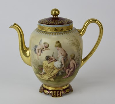 Lot 241 - A small Vienna style porcelain coffee pot and cover, late 19th century