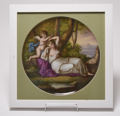 Lot 244 - Vienna style porcelain charger depicting Cupid and Alglaia, late 19th century