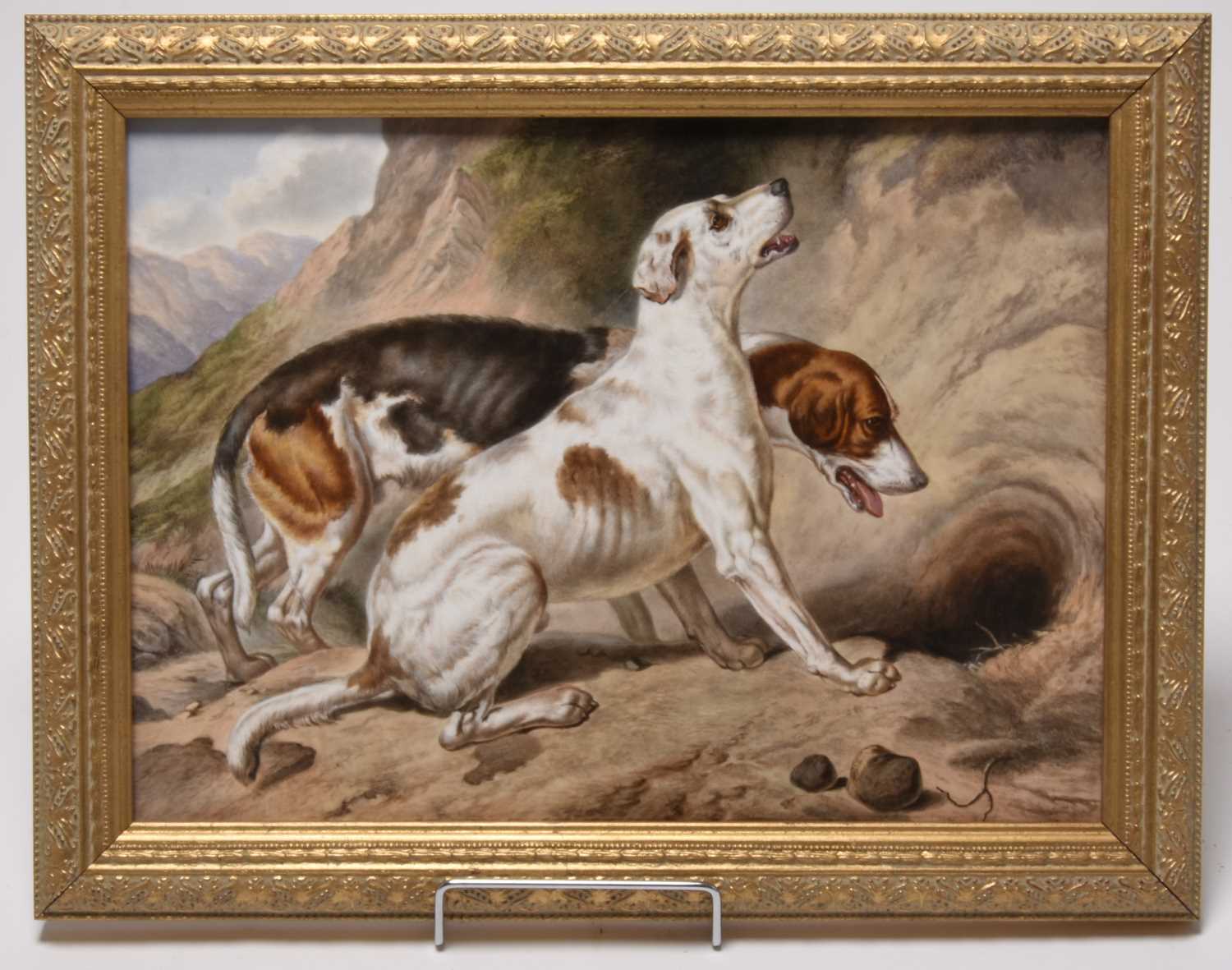 Lot 161 - English porcelain plaque by Robert Perling, Foxhounds gone to Earth