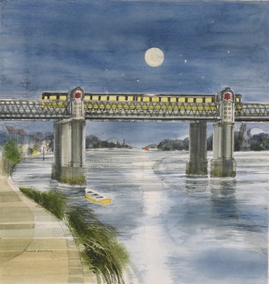 Lot 69 - Ronald Maddox (1930-2018) Night - Thames, Kew Railway Bridge