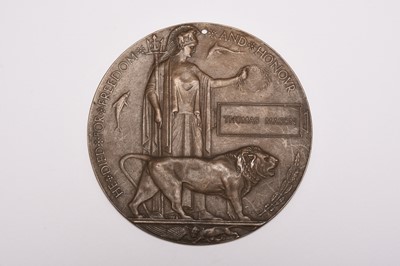 Lot 51 - Great War death plaque to 'Thomas Mason'