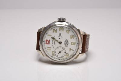 Lot 414 - Havila: An unusual white metal 'Rallye Monte Carlo 1911' oversize wristwatch