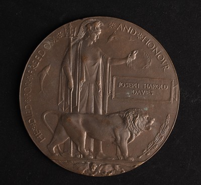 Lot 53 - Great War Death Plaque to Joseph Harold Davies, Royal Garrison Artillery
