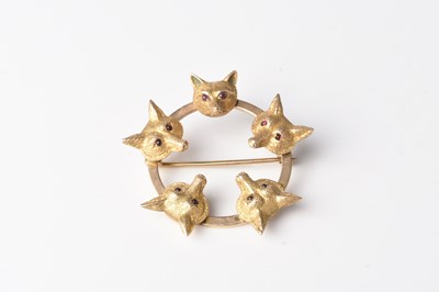 Lot A yellow metal fox mask brooch