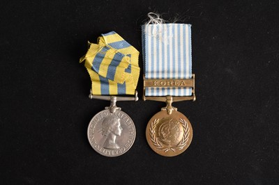 Lot 103 - Korean War medal pair awarded to Private N. Muldown, KSLI