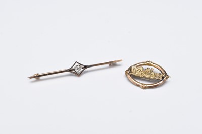 Lot 179 - A single stone diamond set bar brooch and a further brooch