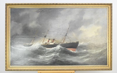 Lot 9 - Edouard Adam (French 1847-1929) Steam Ship 'The Labrador' in Rough Seas
