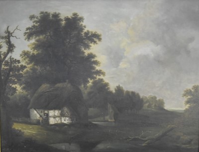 Lot 390 - British School (19th Century) Rural Landscape with Thatched Cottages