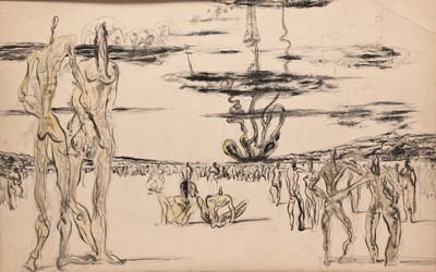 Lot 37 - Follower of Salvador Dali (1904-1989) A Double-Sided Surrealist Composition with Figures in a Desert Landscape