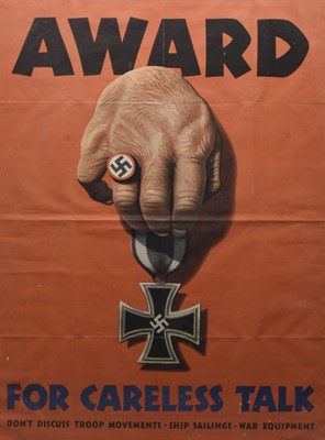 Lot 375 - Stevan Donahos (1907-1994) Propaganda Poster, Award for Careless Talk