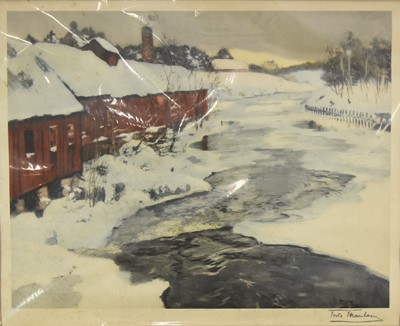 Lot 374 - Fritz Thawlow (Norwegian 1847-1908) Norwegian River in Winter