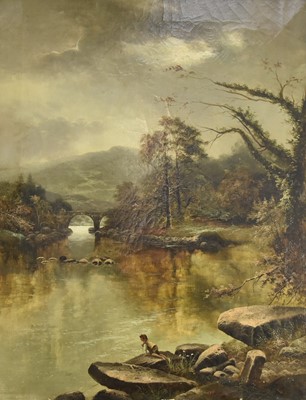 Lot 399 - British School (19th Century) A Boy Fishing at a Riverside