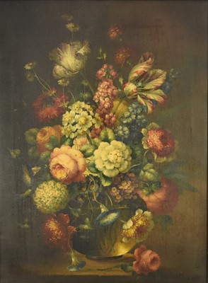 Lot 403 - Follower of the Dutch School, Still Life Study with Peonies, Tulips and Petunias