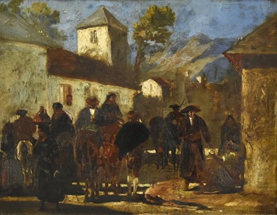 Lot 320 - Continental School (19th Century) Street Scene with Soldiers and Townspeople
