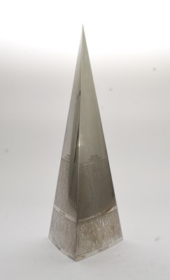 Lot 235 - A large Christofle France silver plated obelisk 'Welcome to the 3rd Millennium'