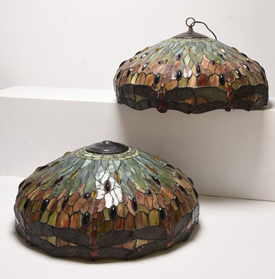 Lot 200 - A pair of large Tiffany style stained glass ceiling lights
