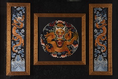 Lot 72 - A set of Chinese embroidered silk garment fragments, Qing Dynasty
