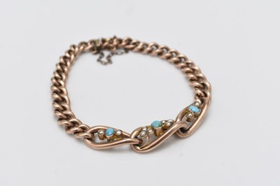 Lot 277 - An early 20th century turquoise and split seed pearl bracelet