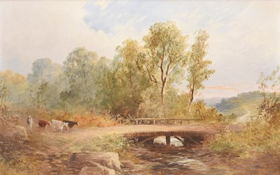 Lot 314 - Henry Earp I (19th Century) Driving Cattle over a Bridge