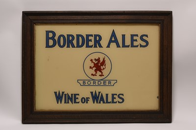 Lot 293 - A framed reverse glass painting pub/advertising sign for Border Ales, Wine of Wales