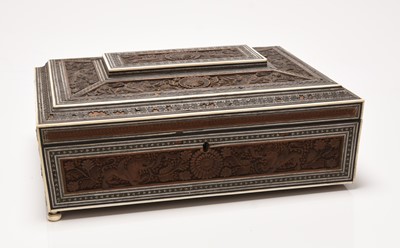 Lot 22 - An Indian inlaid and carved wood sewing box, 19th century