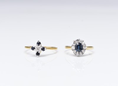 Lot 185 - Two 18ct gold diamond and sapphire rings