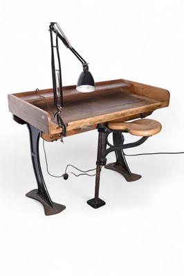 Lot 212 - A mid 20th century beech and cast iron post office desk