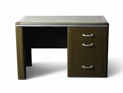 Lot 27 - A mid 20th century industrial single pedestal metal desk