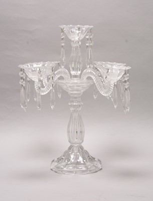 Lot 65 - A five-light crystal table candelabra, 20th century