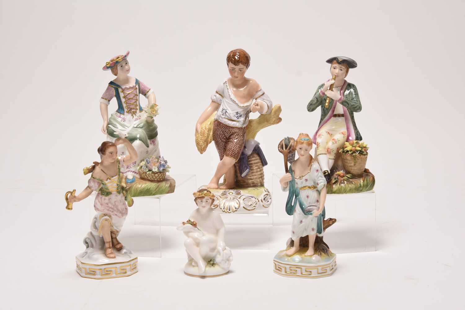 Lot 300 - Six Royal Crown Derby figures including 'Summer' and 'Winter'