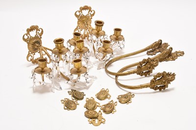 Lot 148 - A pair of Louis XVI style gilt metal and cut glass wall sconces, and other ormolu wares
