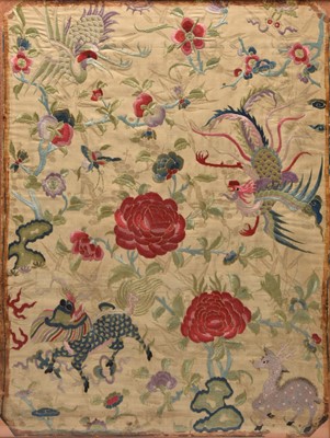 Lot 73 - A Chinese embroidered silk panel, Qing Dynasty