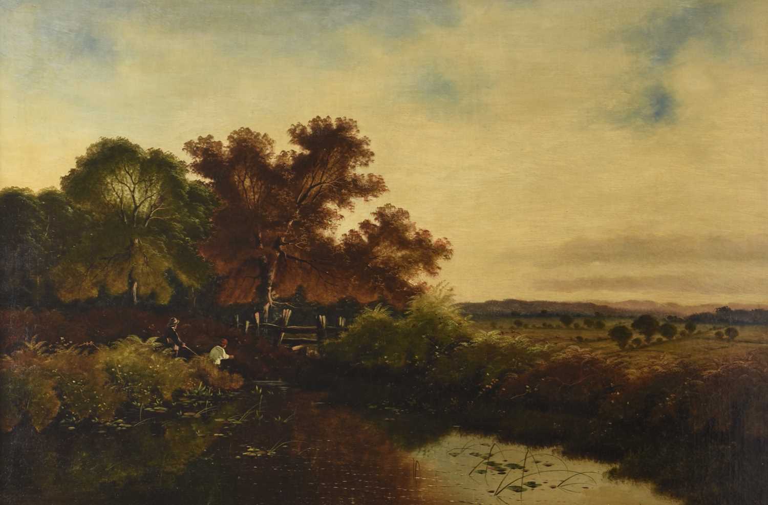 Lot 33 - Edwin Henry Boddington (c.1836-1905) Fishing at a Pool in Late Afternoon Sun