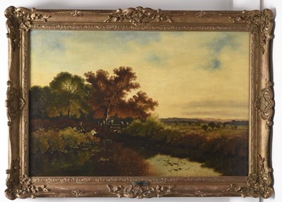 Lot 33 - Edwin Henry Boddington (c.1836-1905) Fishing at a Pool in Late Afternoon Sun