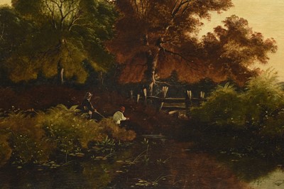 Lot 33 - Edwin Henry Boddington (c.1836-1905) Fishing at a Pool in Late Afternoon Sun