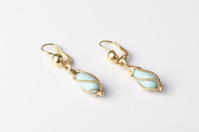Lot 273 - A pair of turquoise ear pendants