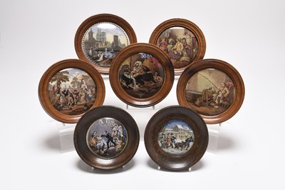 Lot 64 - Seven framed prattware pot lids, 19th century