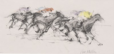 Lot 223 - Sue Malkin (British Contemporary) Racing Scene, On the Flat