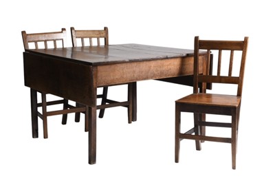 Lot 100 - An early 19th century oak drop-leaf table and six ash chairs
