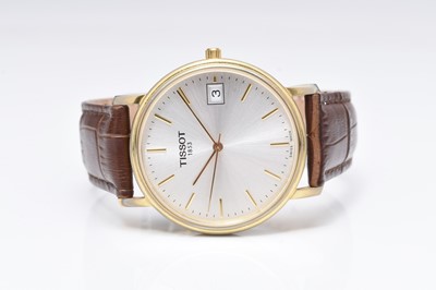 Lot 360 - Tissot: A gentleman's gold plated T-Classic wristwatch and a gold plated hunter pocket watch