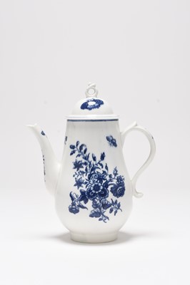 Lot 10 - Caughley 'Three Flowers' coffee pot and cover with earlier flame knop finial, circa 1777-80
