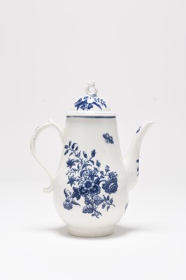 Lot 10 - Caughley 'Three Flowers' coffee pot and cover with earlier flame knop finial, circa 1777-80