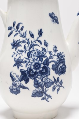 Lot 10 - Caughley 'Three Flowers' coffee pot and cover with earlier flame knop finial, circa 1777-80