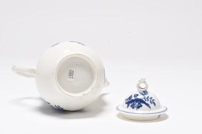 Lot 10 - Caughley 'Three Flowers' coffee pot and cover with earlier flame knop finial, circa 1777-80
