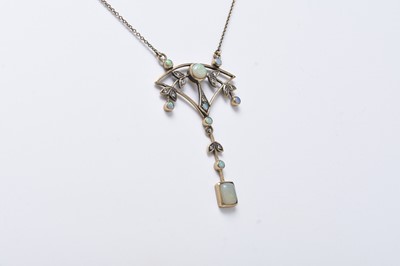 Lot 153 - An early 20th century style opal and diamond pendant