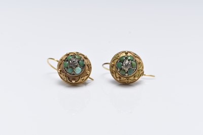 Lot 214 - A pair of late 19th century turquoise and diamond earrings