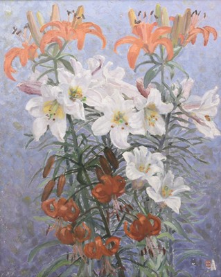 Lot 164 - Elsie Gledstanes (British 1891-1982) Still Life Study of Orange and White Lilies