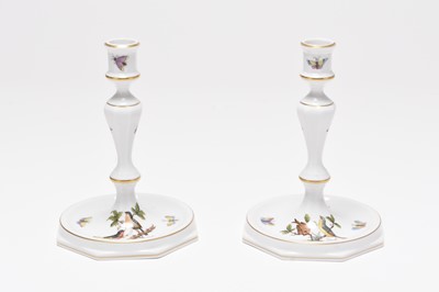 Lot 170 - A pair of Herend 'Rothschild Bird' candlesticks, 20th century