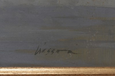 Lot 2 - Edward Wesson (British, 1910-1983) Seascape with Vessels at Anchor