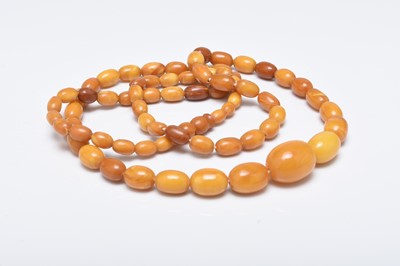 Lot 150 - A graduated oval amber bead necklace
